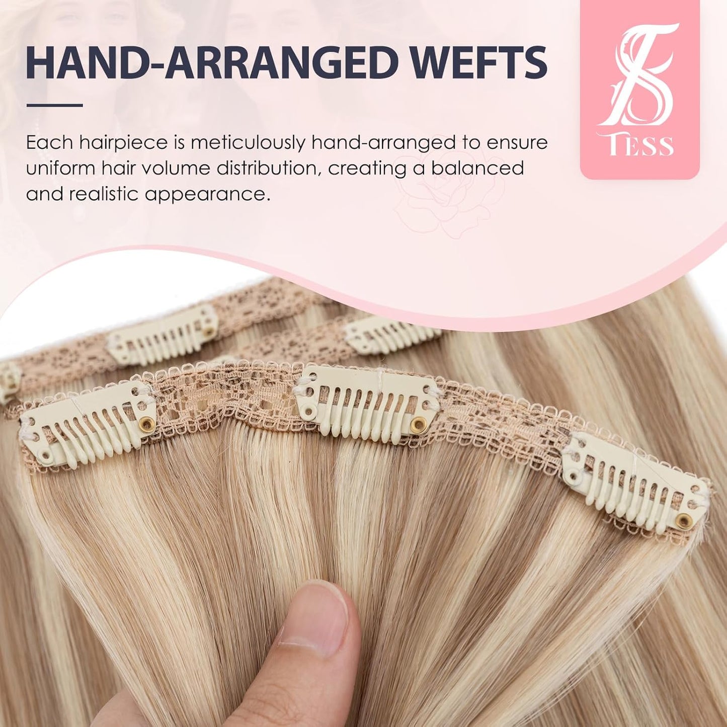 Real Human Hair Clip-In Extensions - 20 Inch Soft Lace Wefts | Flax Yellow Mixed Light Gold - 3 PCS Set