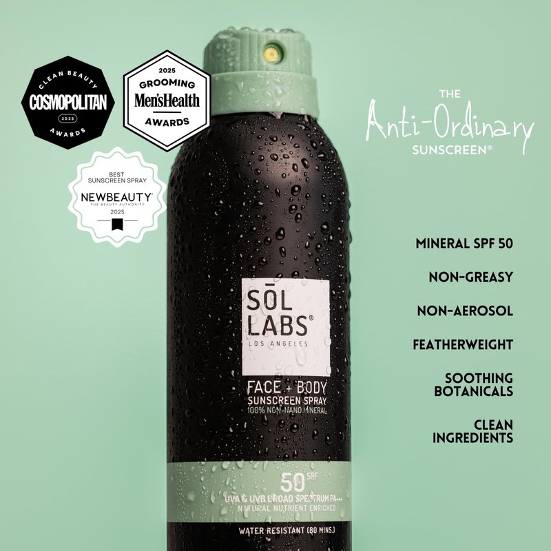 SOL LABS Mineral Sunscreen Spray SPF 50 - Lightweight Sheer Mist, Zero White Cast - Reef Safe, Water Resistant 80 Min - Non-Aerosol Face & Body Protection - Korean Formulation - 6 oz