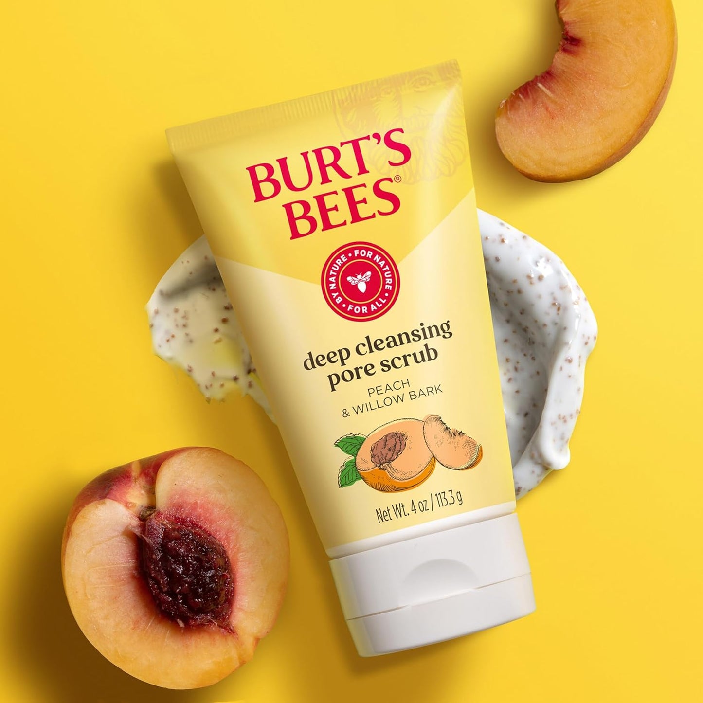 Burt's Bees Deep Cleansing Pore Scrub - Peach & Willow Bark | 4 Oz, Pack of 3