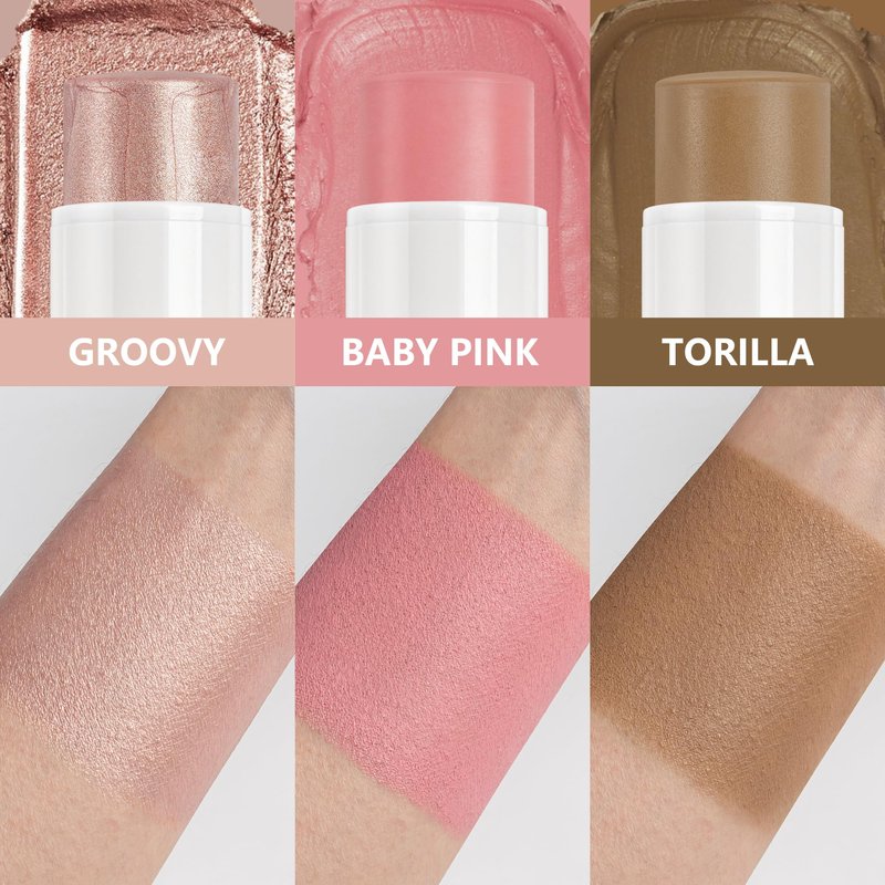 3Pc Cream Contour Stick Makeup, Hightlighter Makeup + Bronzer Stick + Cream Blush, Waterproof Cream Contouring Pen Non Stick Non Greasy Long Lasting Lightweight Face Makeup Kit,Fair-Light