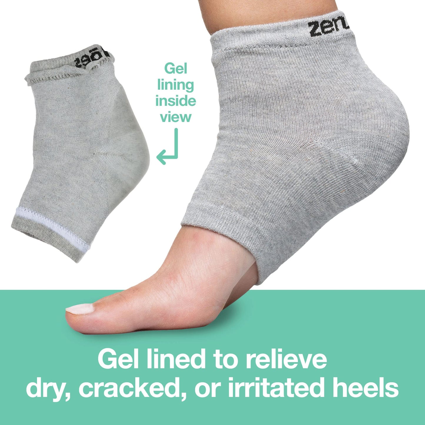 ZenToes Moisturizing Heel Socks 2 Pairs Gel Lined Toeless Spa Socks to Heal and Treat Dry, Cracked Heels While You Sleep (Men's Large, Gray)