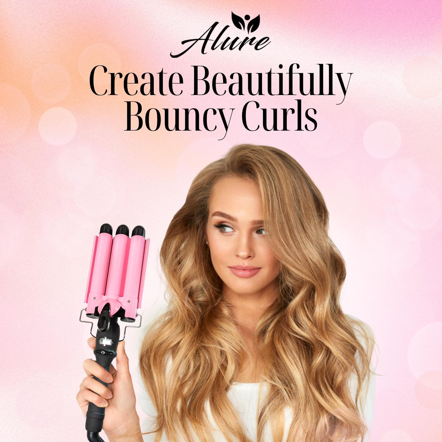 Alure Three Barrel Curling Iron Wand Hair Waver with LCD Temperature Display - 1 Inch Ceramic Tourmaline Triple Barrels, Dual Voltage Crimp