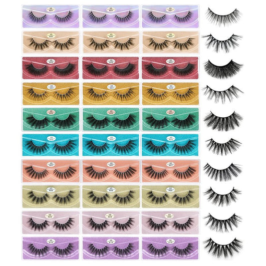 Vegan False Eyelashes - 30 Pairs Fluffy Volume Strip Lashes | Medium Length 3D Faux Mink in 10 Styles