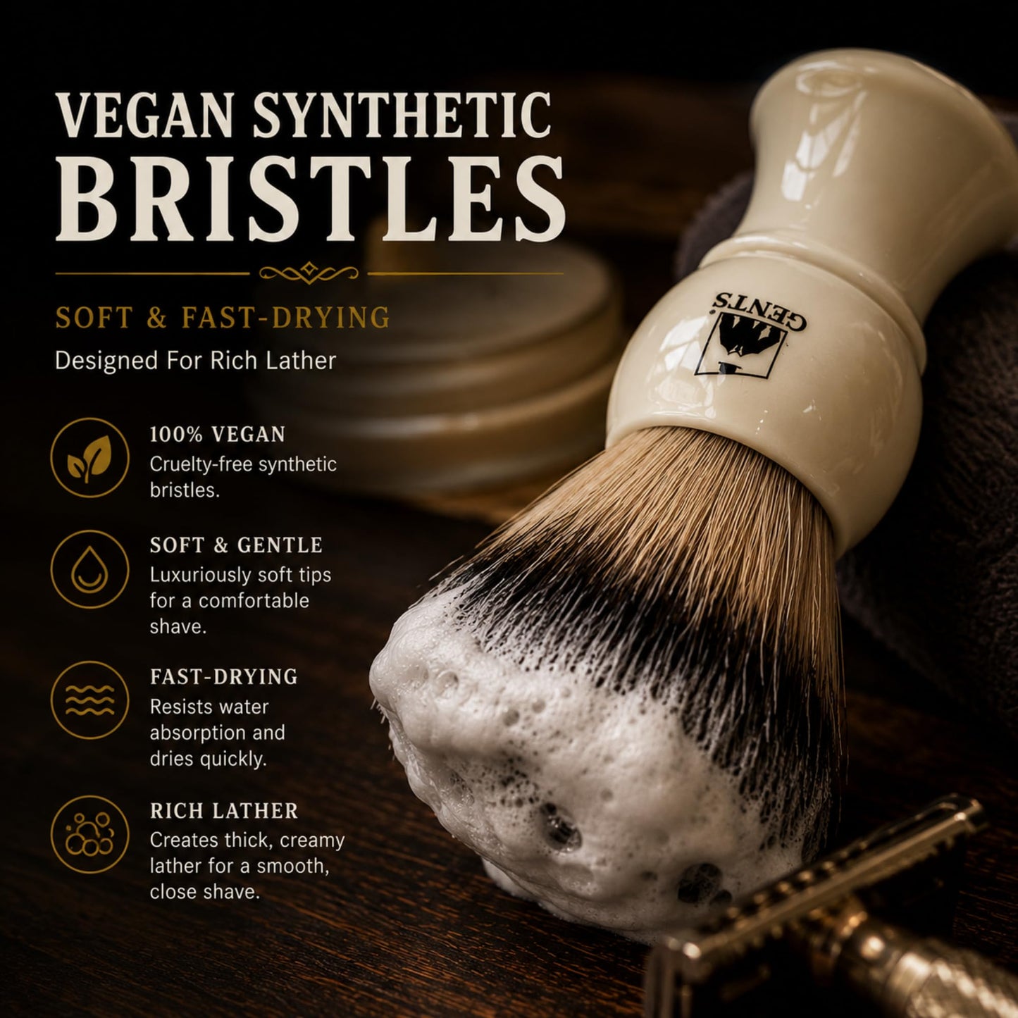 G.B.S Heavy Duty Ceramic Ivory Shaving Mug with Knob Handle and Natural Soap