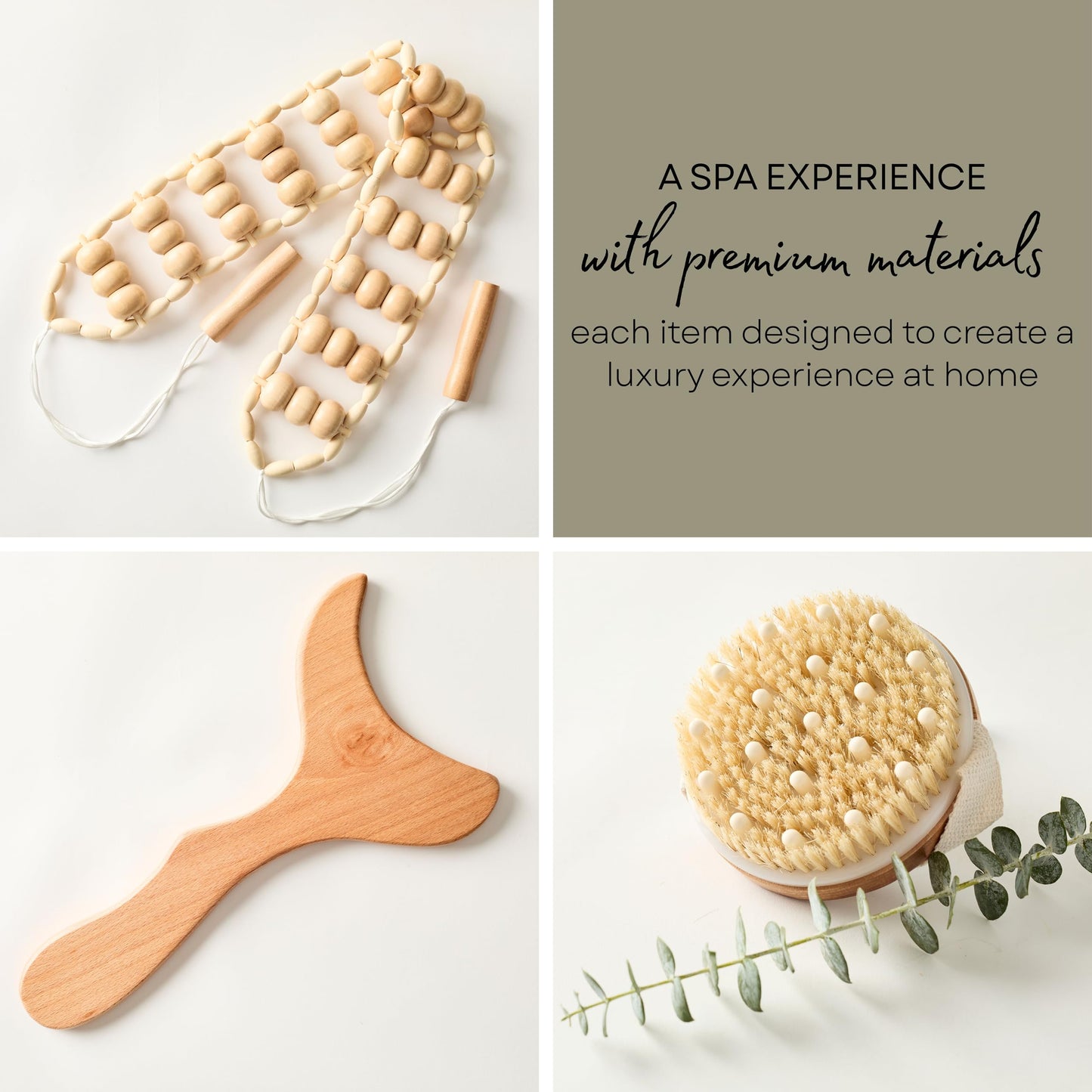 7-Piece Lymphatic Drainage Massage Kit | Dry Brush, Wooden Paddle, Rope Roller, Jade Gua Sha, Silicone Cup, Linen Bag & E-Book | Wood Therapy, Maderoterapia & Body Sculpting Tools