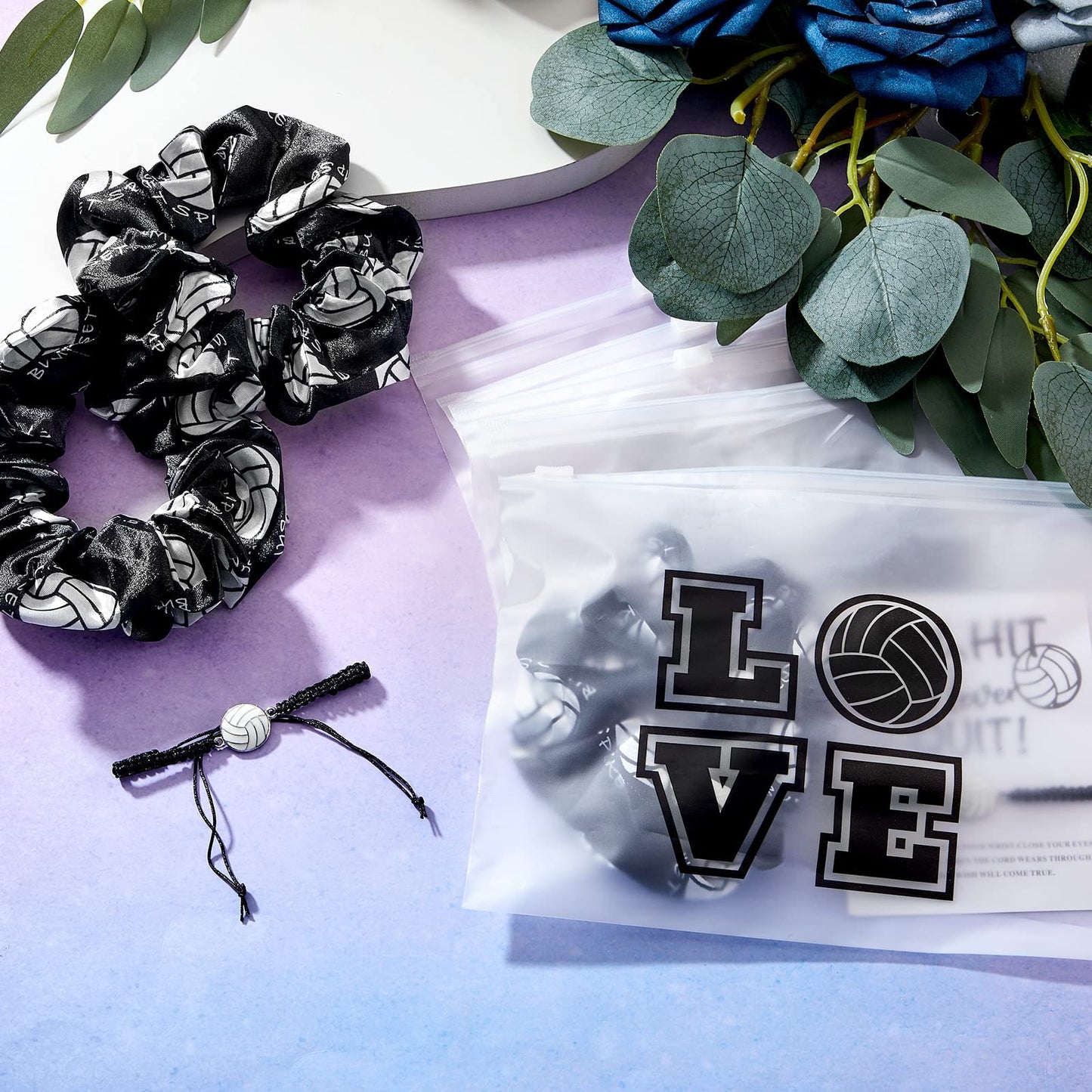 Yuxung 72 Pcs Volleyball Team Gifts for Women Volleyball Party Favors Sports Theme Party Supplies Goodie Bags Hair Scrunchies Adjustable Bracelet Pouches for Players Sports Lovers