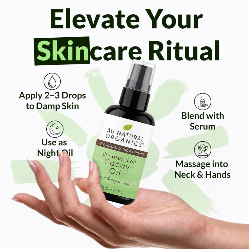 Au Natural Organics Cacay Oil - 100% Cold Pressed Kahai, Natural Retinal Vitamin A, E for Hair, Face, Body, Nails - Anti Wrinkle Face Oil, Repair Dry Damaged Hair, Reduces Flakes on Scalp 30ml