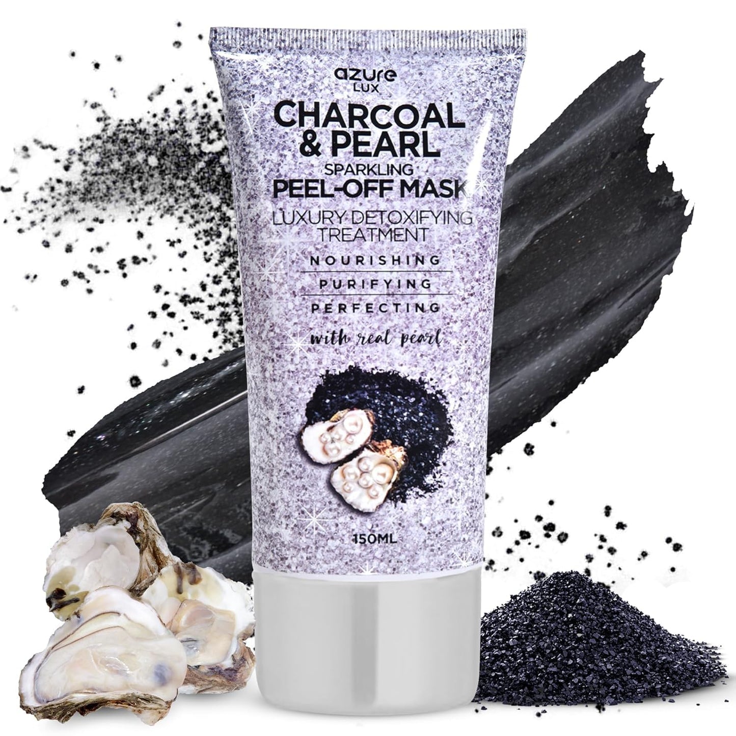AZURE Sparkling Peel-Off Masks Bundle - Rose Gold Hydrating Peel-Off Mask - 24K Gold Firming Peel-Off Mask - Charcoal & Pearl Anti-Aging Skincare - 150 ml / 5.07 fl.oz