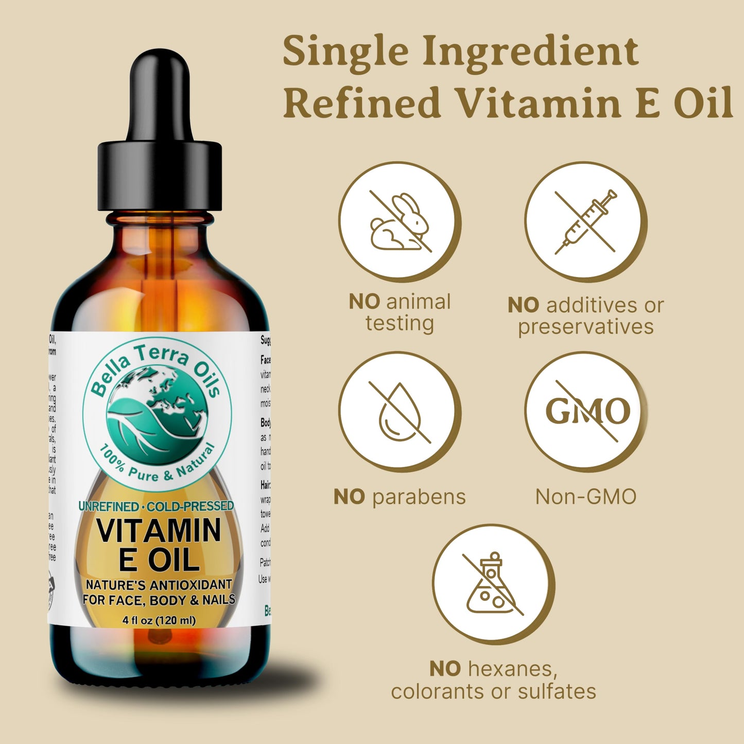 Bella Terra Oils Natural Vitamin E Oil 4oz – Wheat Germ Derived Vitamin E Oil for Soft, Healthy-Looking Skin