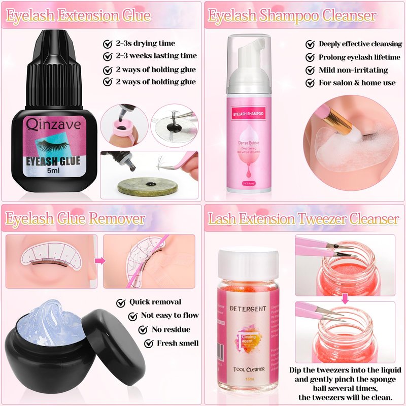 Lashes Kit for Eyelash Extension Beginners 470PCS Professional Lash Mannequin Head Practice Kit with Everything Lash Glue Lash Shampoo Lash Fan, Lash Extension Supplies for Practice Training