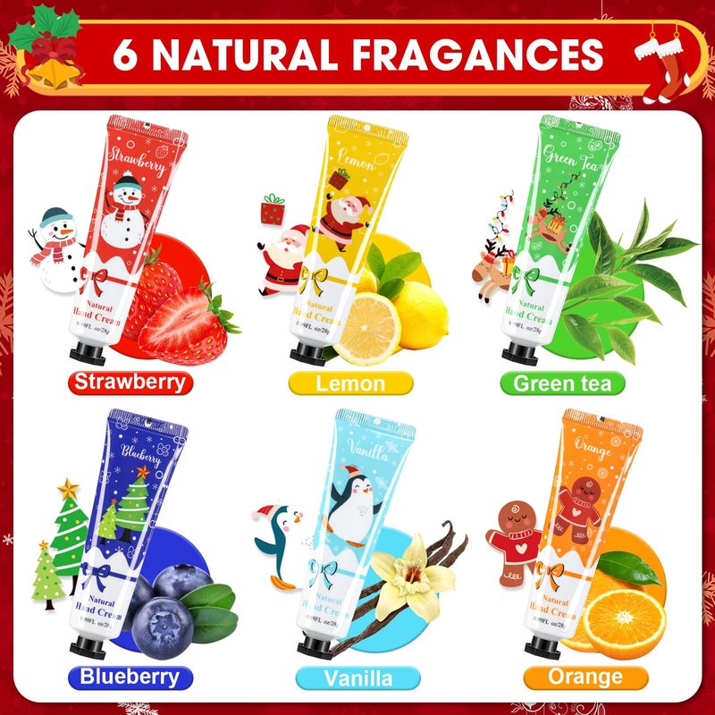 Heigble 60 Pcs Christmas Gifts Hand Cream Bulk for Women Shea Christmas Hand Lotion for Dry Skin Travel Hand Cream Bulk for Men Women Christmas Gift Stocking Stuffers, 6 Different Fragrances