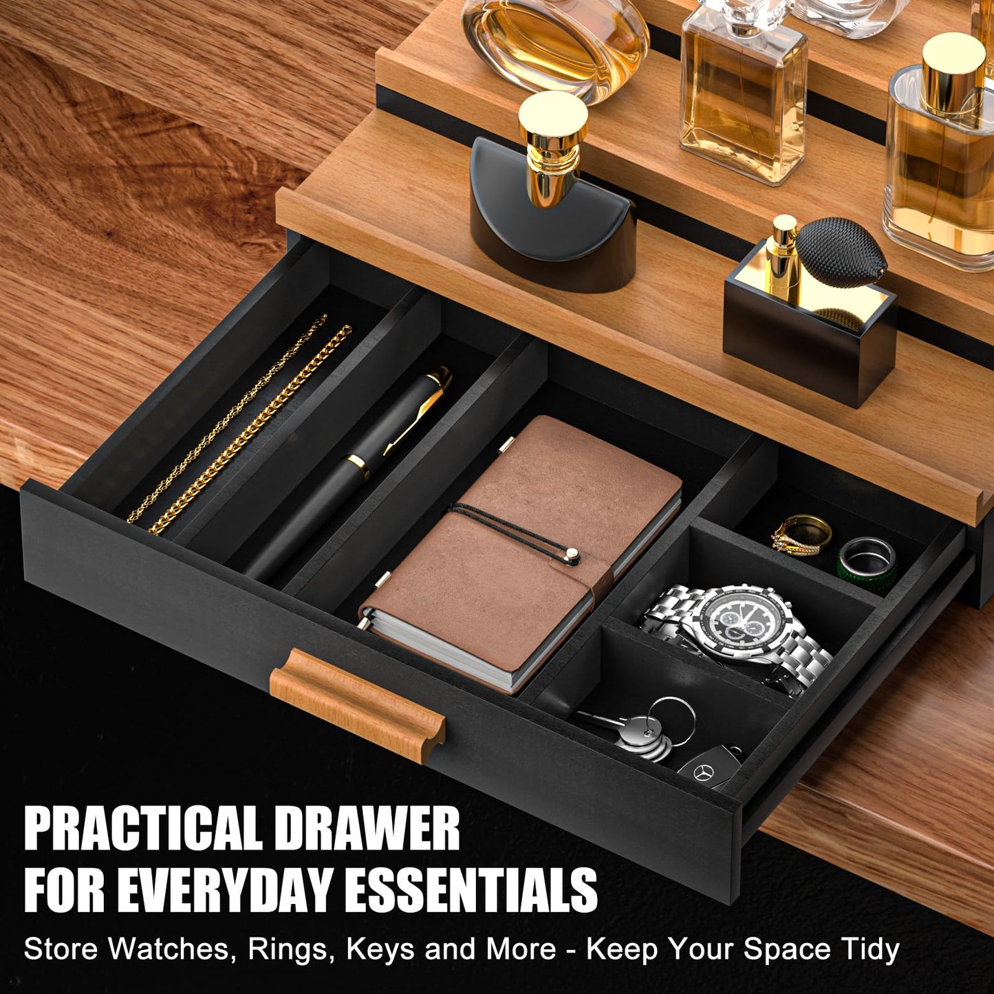 Sephyroth Cologne Organizer for Men – 3-Tier Perfume Display Shelf with Drawer and Hidden Storage, Elegant Cologne Holder, Great Gift for Men and Fathers (3T-BlackWalnut)