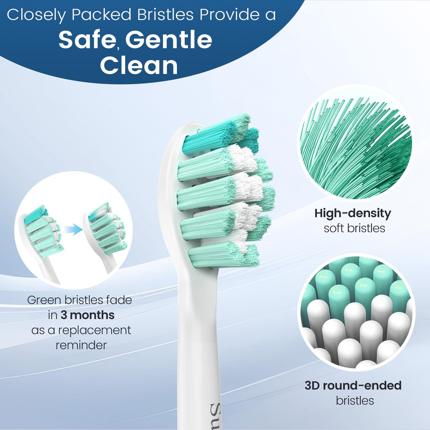 SuitShine Replacement Toothbrush Heads Compatible with Philips Sonicare and More Click-on Handles