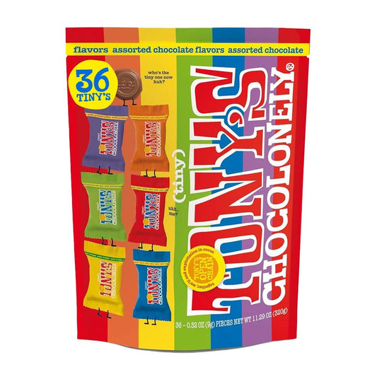Tony’s Chocolonely Assorted Chocolate Candy Pieces, Belgian Milk & Dark Chocolate, Caramel Sea Salt, Almond Sea Salt, Honey Almond Nougat, Pretzel Toffee, Quality Fairtrade Cocoa, 36 Count, 11.28 Oz