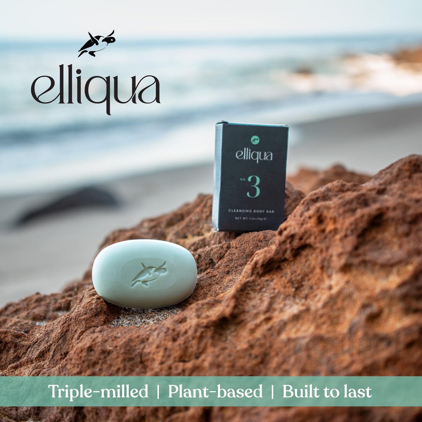Elliqua No.3 Aloe Vera & Kaolin Clay Soothing Body Skincare Bar - Sulfate Free Cucumber Mint Scented Sensitive Skin Bar Soap - Non Toxic Purifying Triple Milled Plastic Free Body Wash Bar - 3.5 oz
