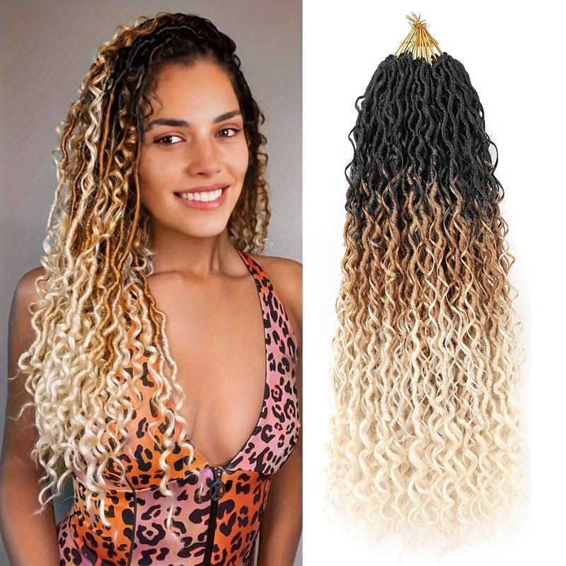 Aipin New Goddess Locs Crochet Hair 22 Inch Boho River Locs Hippie Locs Wavy Crochet With Curly Hair In Middle And Ends Braids Hair Extensions (8Packs,22 inch, T1B/27/613)