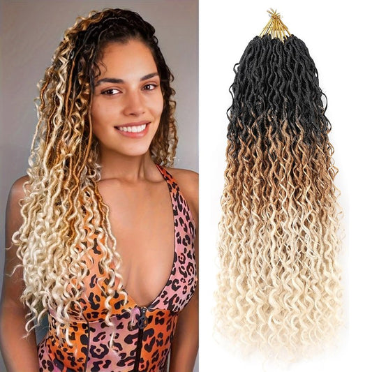Aipin New Goddess Locs Crochet Hair 22 Inch Boho River Locs Hippie Locs Wavy Crochet With Curly Hair In Middle And Ends Braids Hair Extensions (8Packs,22 inch, T1B/27/613)
