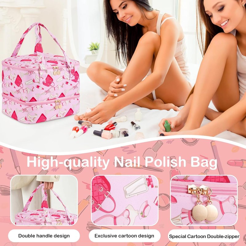Lipstick Nail Polish Organizer Bag - Holds 42 Bottles | Perfect for Teen Girls & Nail Techs