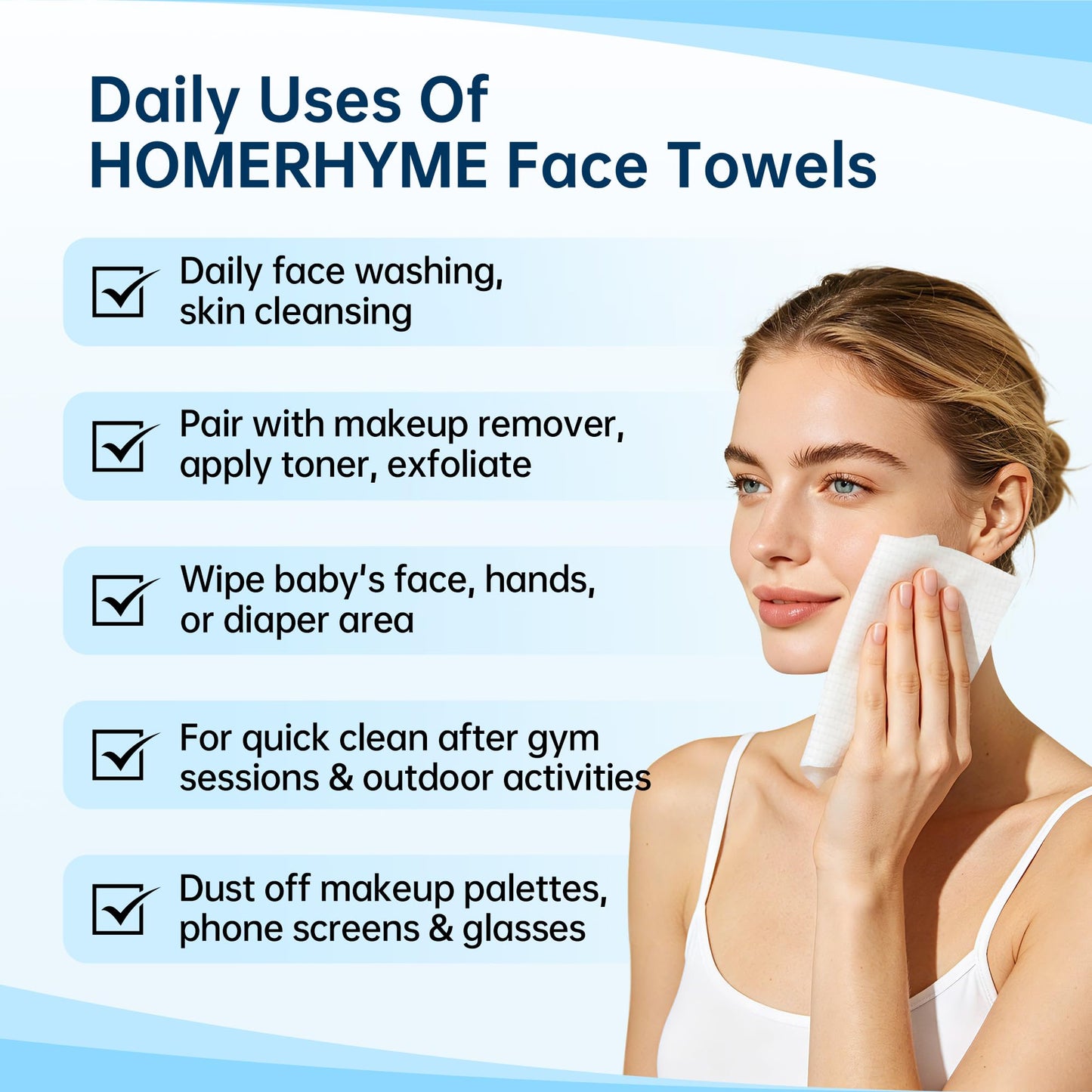 HOMERHYME Face Towels, 600 Count Disposable Biodegradable Face Towel, Lint- free Makeup Remover Dry Wipes, Multi-Purpose Face Washcloths for Washing Face, Sensitive Skin & Travel