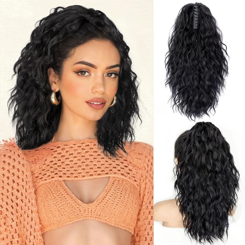 Claw Clip Ponytail Extension - Black Wavy Layered Fluffy Hairpiece for Women | Synthetic Clip-On Ponytail