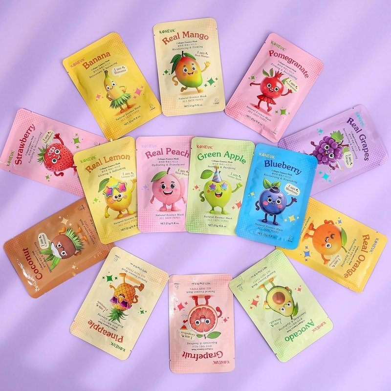 Collagen Hydrating Face Masks - 70 Pack Cute Fruit Sheet Masks | Spa Party Supplies for All Skin Types