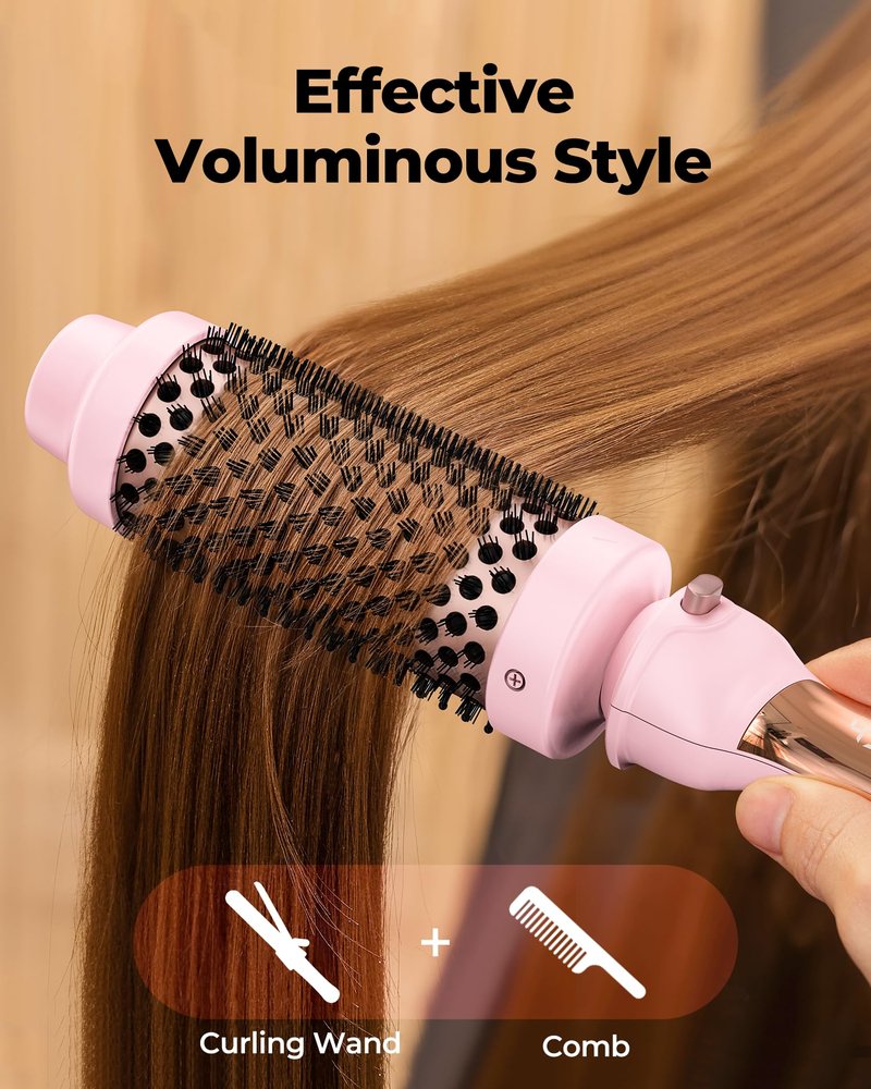 Farery Thermal Brush Set 3 in 1, Ceramic Curling Wand & Hot Brush with 9 Temperatures. 3 Interchangeable Travel Curling Irons for Short, Medium & Long Hair (1.25'', 1.5'' & 1.75'' Barrels)