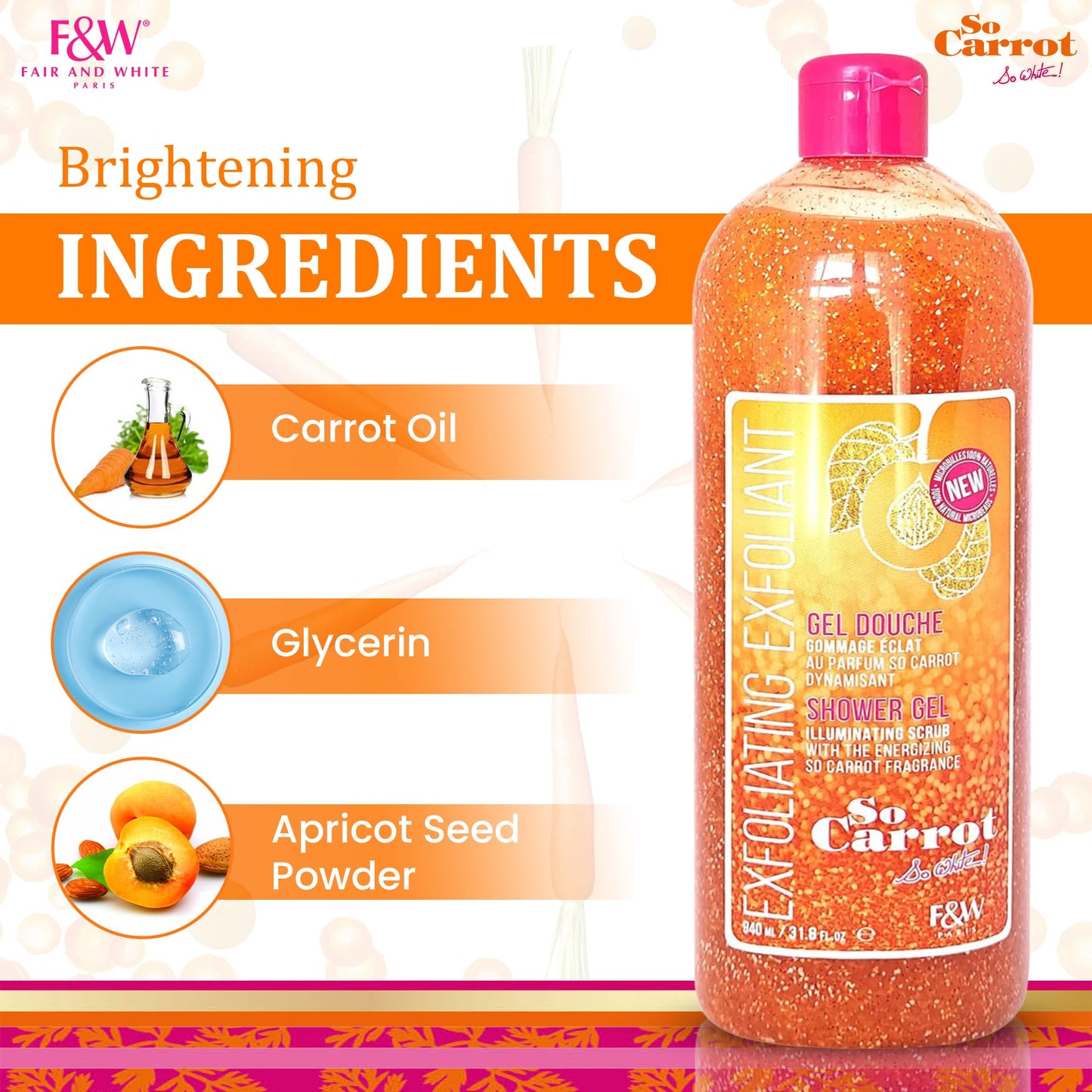 FAIR & WHITE So Carrot Body Scrub Body Wash 31.8 Floz / 940ml
