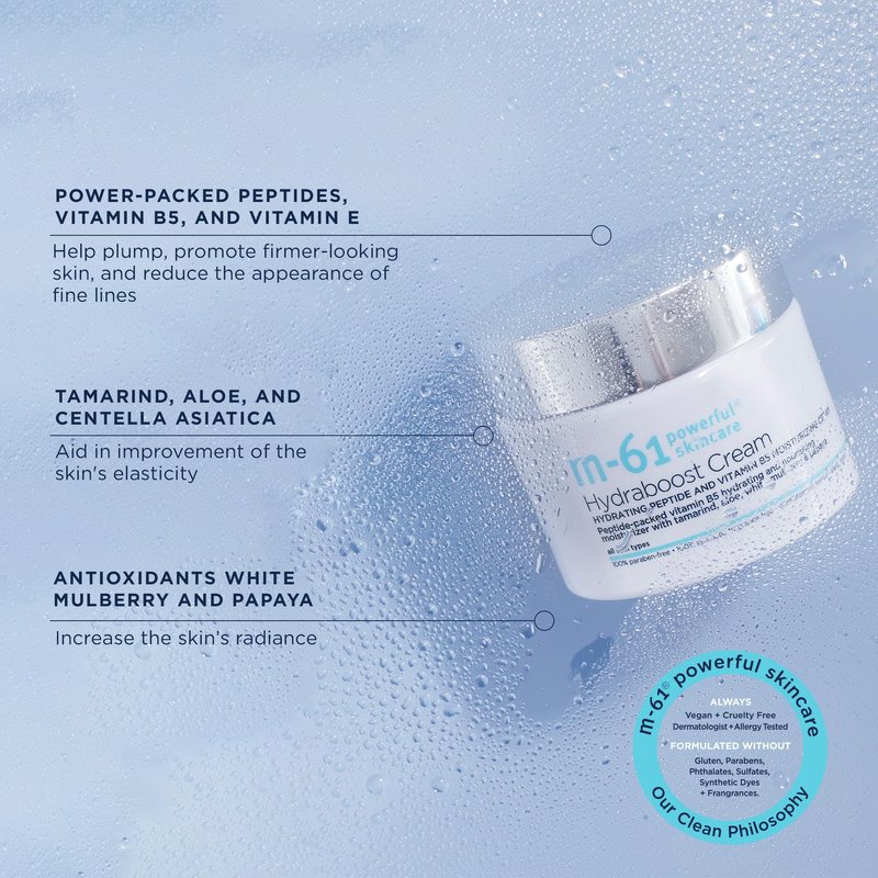 m-61 Hydraboost Cream - Ultra-Nourishing, Moisturizing Face Cream to Plump, Hydrate, Repair | Hyaluronic Acid, Peptides, Vitamins E & B5 | For All Skin Types | Made in USA - 1.7 Fl Oz