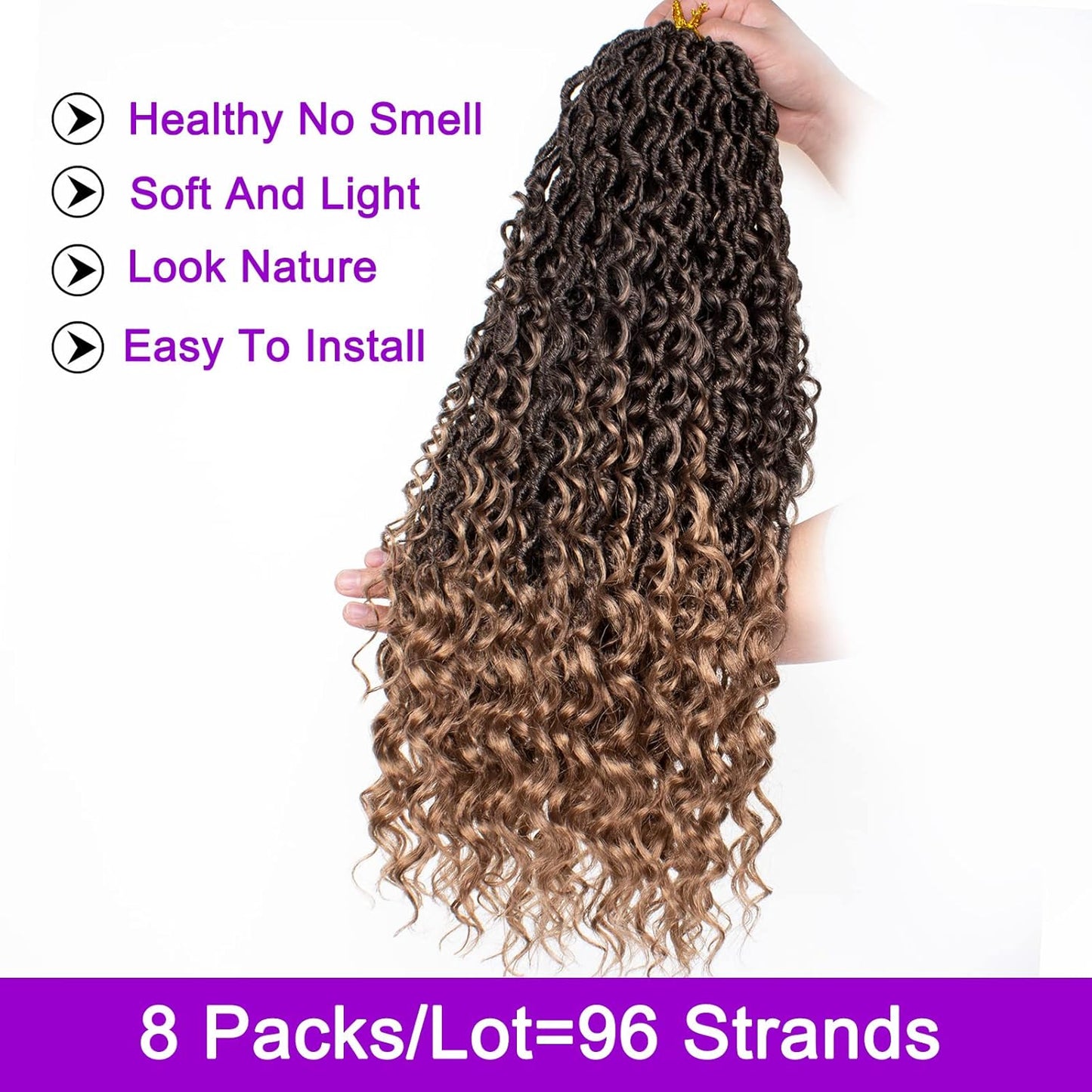 Boho Faux Locs Crochet Hair - 24 Inch Ombre Goddess Locs | 8 Packs Curly Ends Hair Extensions T27#