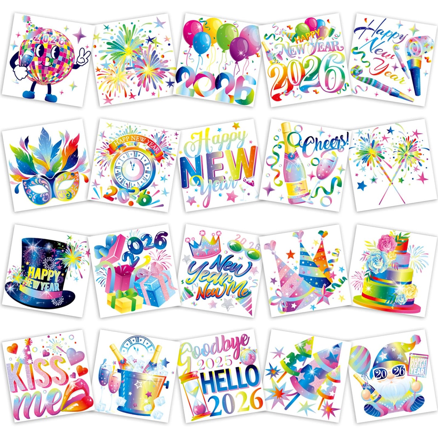 HOWAF 40pcs Happy New Year 2026 Temporary Tattoos, 2026 NYE Party Favors Tattoos Stickers,New Year Face Tattoos for Happy New Year Eve Party Decorations,New Years Firework Temporary Tattoos