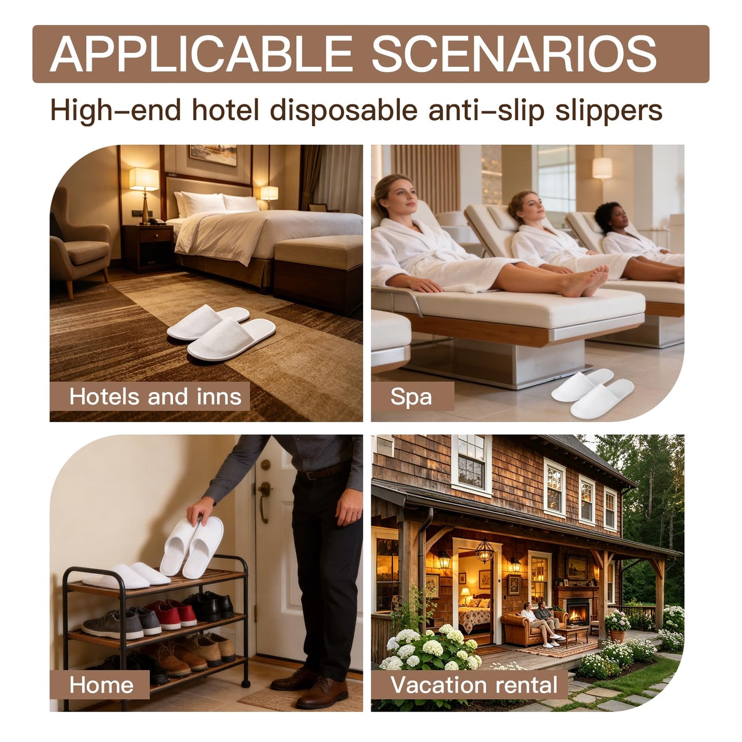 SENJUNSAFE 30Pairs Disposable Slippers For Guests Men's US 10/Women's US 11 Medium Applicable Spa Travel Hotel Slippers Disposable, Individually Wrapped Anti-Slip slippers In Bulk （White）