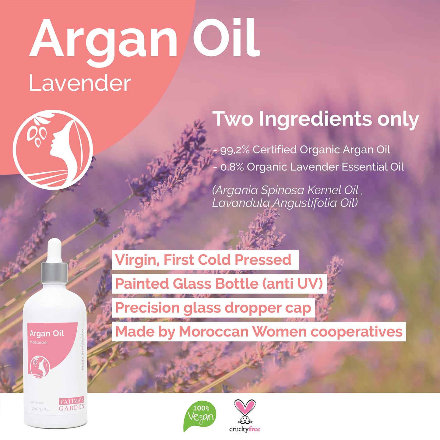 Fatima's Garden Argan & Lavender Oil - Soothing Moisturizer, 100ml