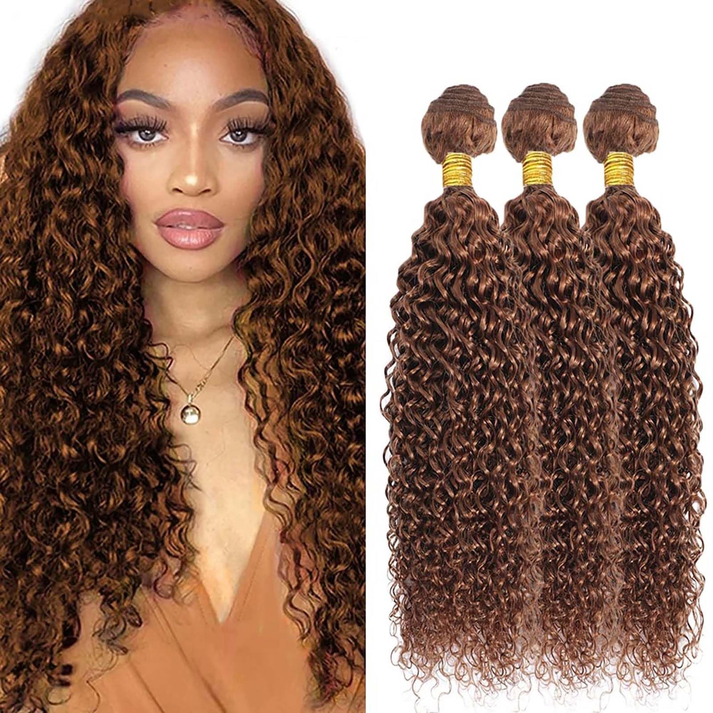 Wahairse Human Hair Bundles 14 16 18 Inch Jerry Curly 30 Color Human Hair Unprocessed Brazilian Virgin 3 Bundles Quick Weave Human Hair Extensions 300g (30# Jerry Curly, 14 16 18)