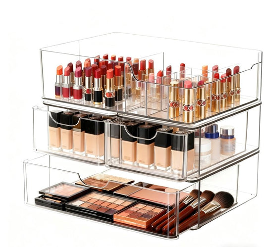 WRONWA 3 Tier Clear Makeup Organizer Countertop, Acrylic Makeup Organizers, Makeup Storage Organizer for Vanity Bathroom, Holders for Lipstick Brush Skincare