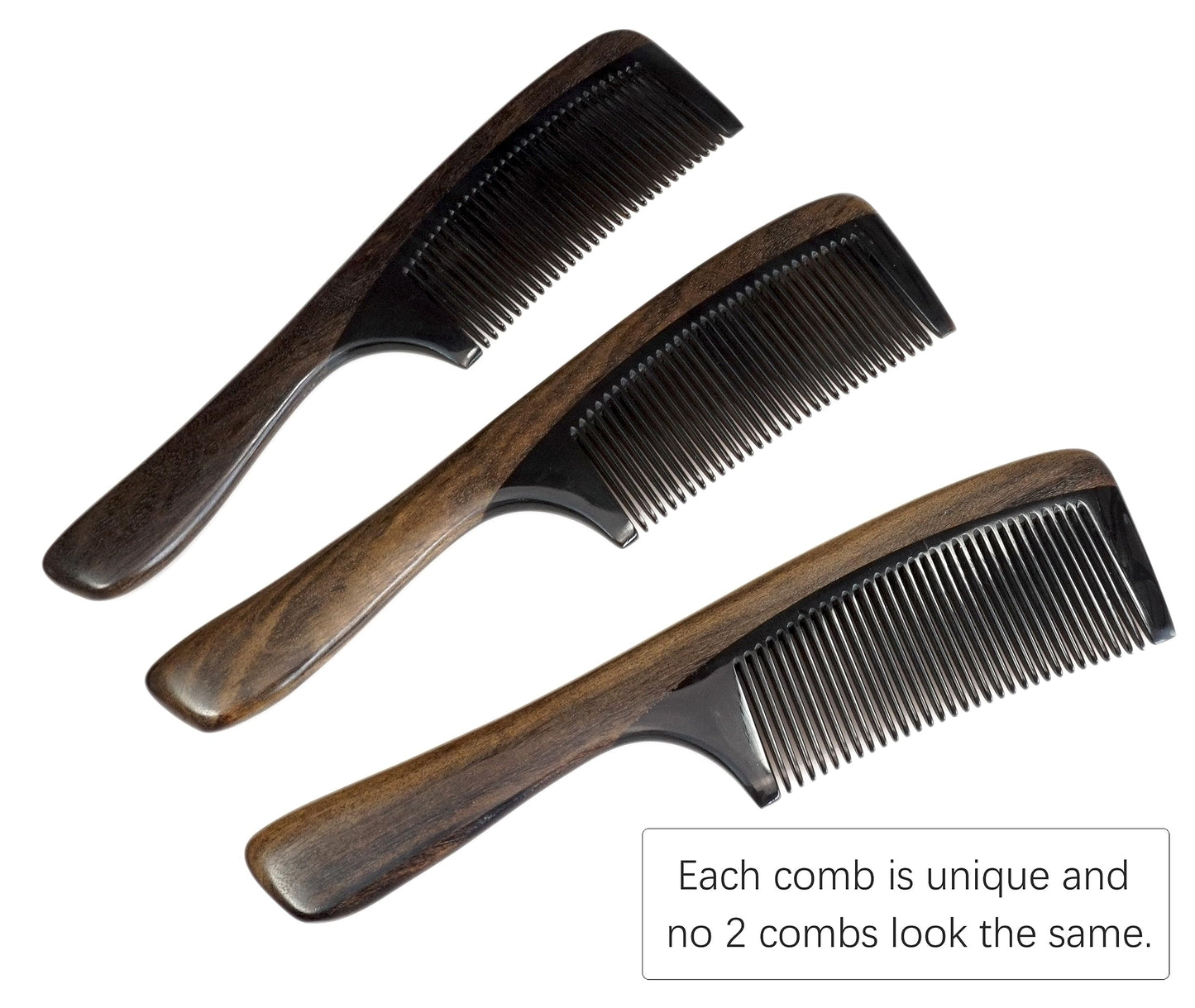 YunZh Buffalo Horn Comb Fine Tooth and Wide Tooth Wooden Comb for Women Men, 2PCS