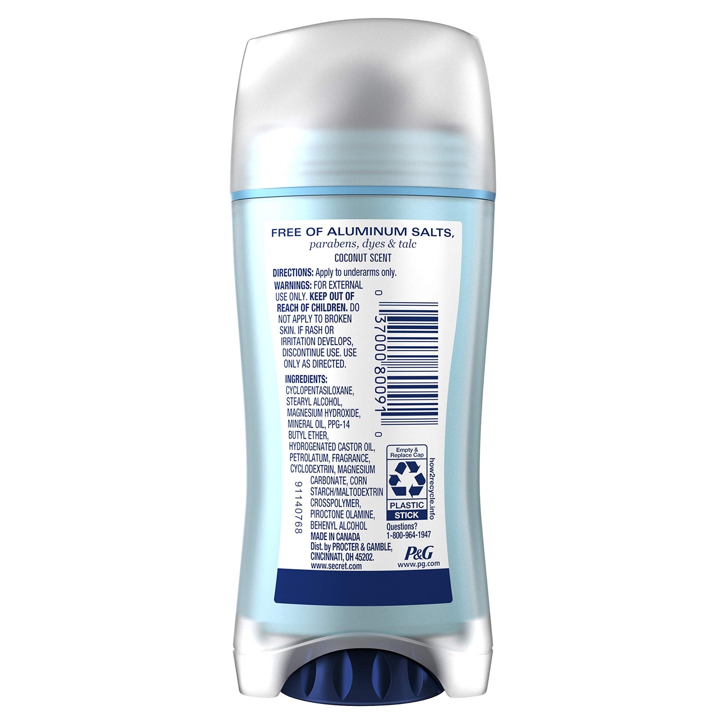 Secret Aluminum Free Deodorant for Women, Coconut 2.4 oz, Pack of 12