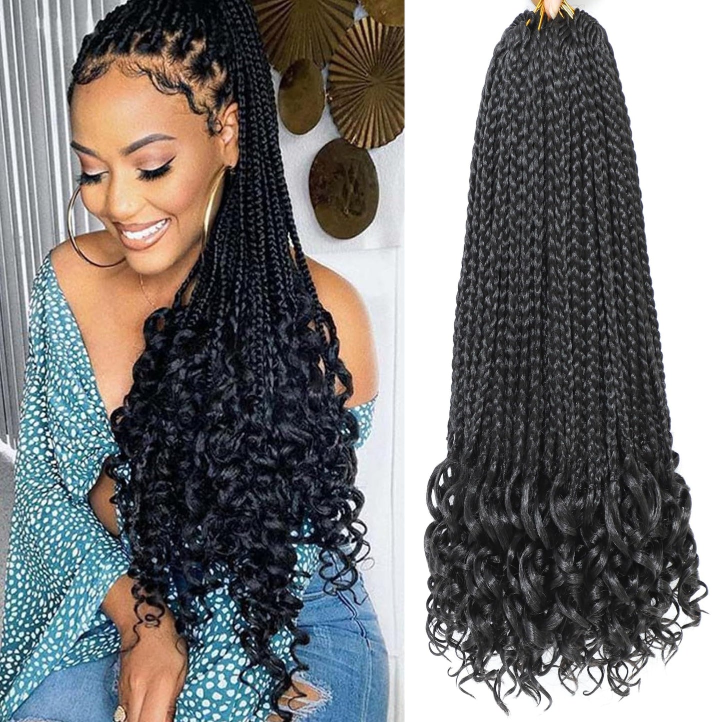 7 Packs Crochet Box Braids -18 Inch Crochet Hair for Black Women Pre loople Crochet Hair with Curly Ends 1B Goddess Box Braids Crochet Braiding Hair