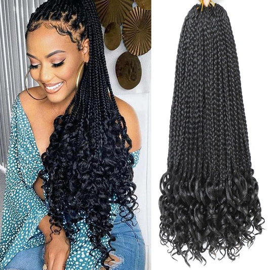 7 Packs Crochet Box Braids -18 Inch Crochet Hair for Black Women Pre loople Crochet Hair with Curly Ends 1B Goddess Box Braids Crochet Braiding Hair