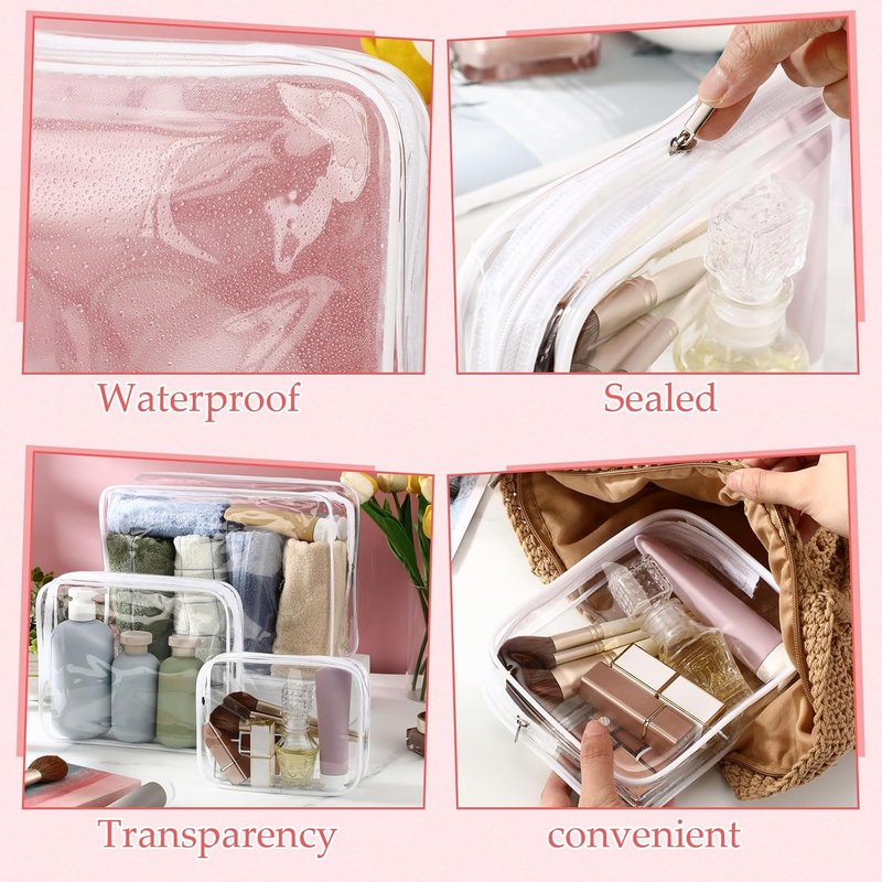 Clear Toiletry Bags - 24 Pcs Large PVC Travel Makeup Organizer | Waterproof Cosmetic Bags in 3 Sizes