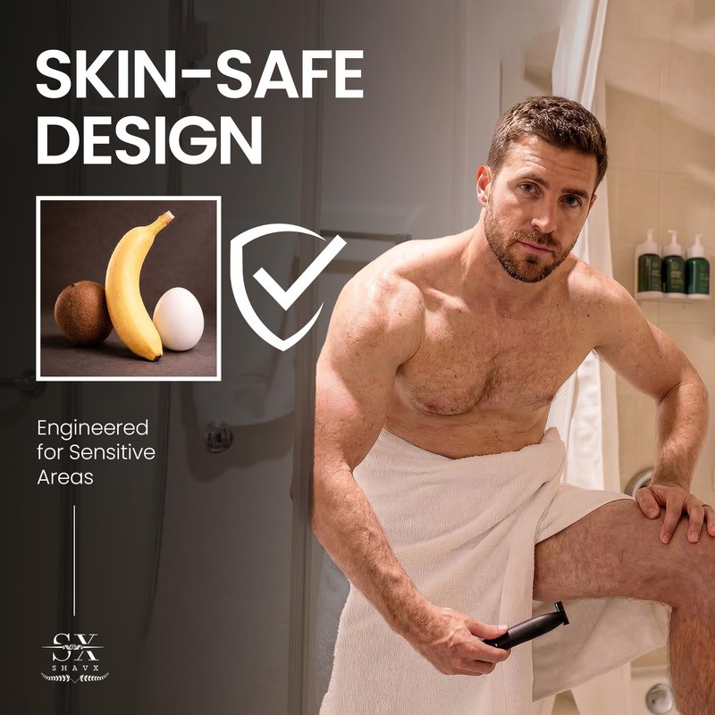 Body Hair Trimmer for Men Electric Shaver for Pubic & Groin Hair Ball Groomer, Beard, Chest, Legs, Sensitive Areas, with Skin-Safe Dual Blades, Waterproof Wet-Dry IPX6 Rechargeable USB-C, 3 Combs