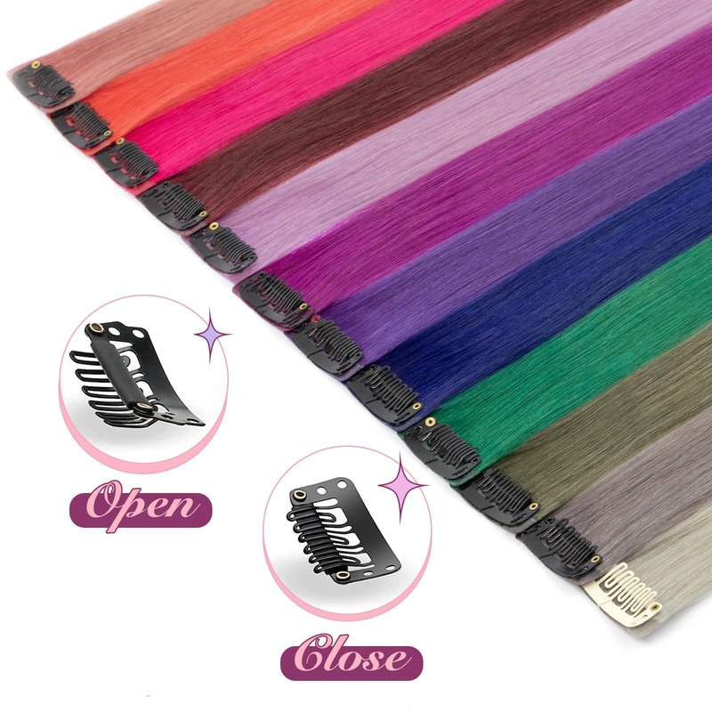 EonLuxe 100% Human Hair Clip-in Underlights - Colored Hair Extensions Highlights Streaks (Pink, Blue, Purple, Green, Silver) - Heat Friendly, Remy Quality, Invisible Clips, Easy to Apply 2Pcs