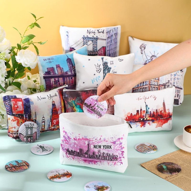 New York Souvenirs - 36-Piece City Cosmetic Bag Set | Makeup Mirrors & Gifts for Friends & Sisters