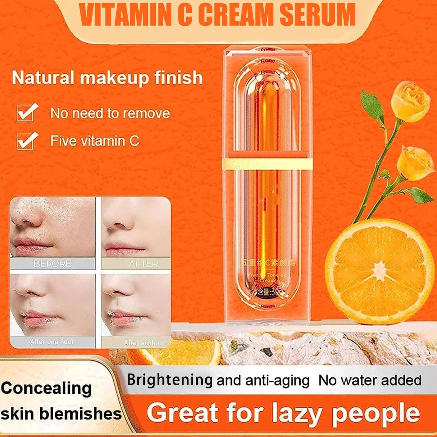 XIRUJNFD Vitamin C Makeup Tone Up Cream, Five Vitamin C Tone-Up Cream, Multi 4-In-1 Face, Concealer, Face Primer and Makeup (5)