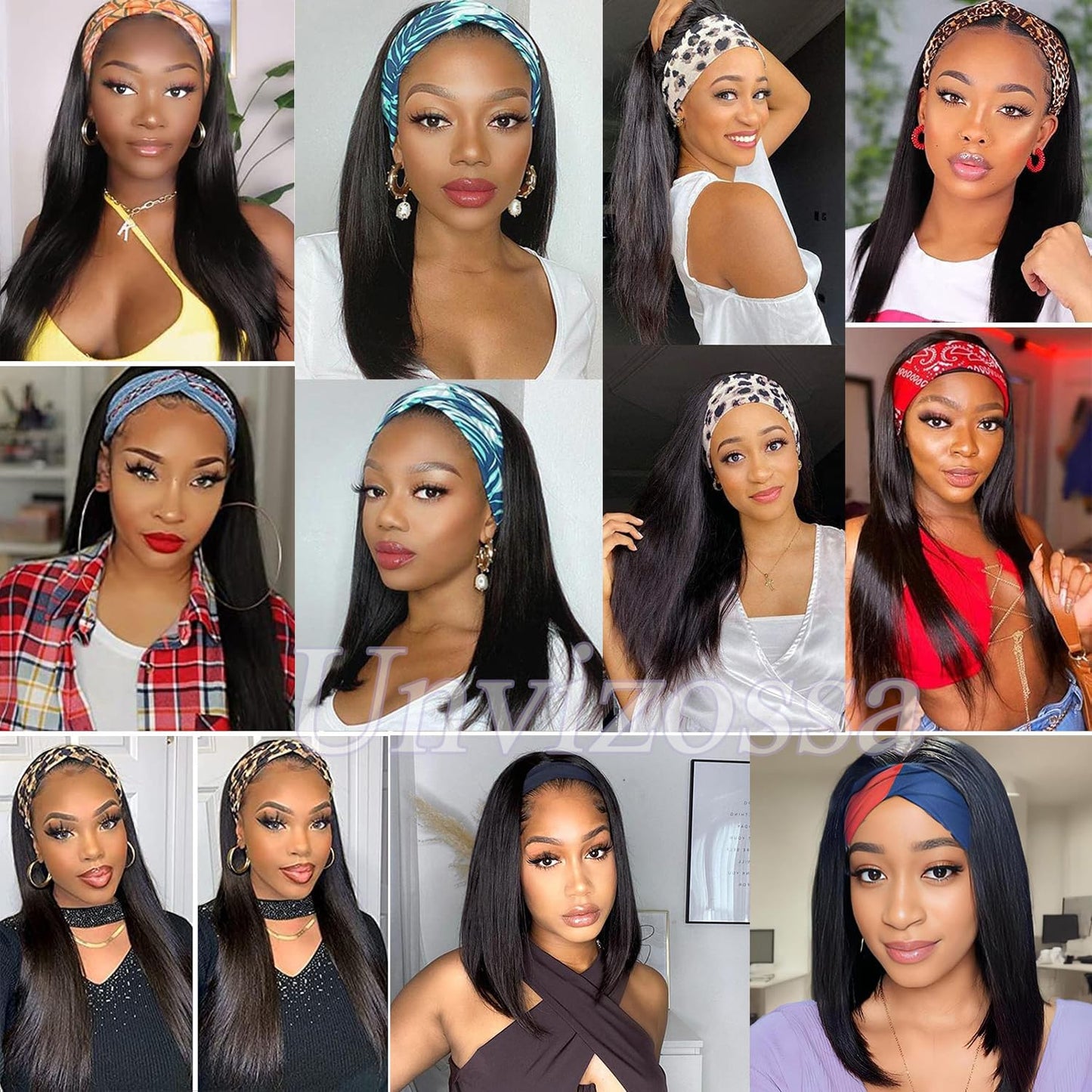Unvizossa Headband Wig Human Hair Straight 18 Inch Headband Wigs for Black Women Glueless None Lace Front Wig Brazilian Virgin Human Hair Wigs Natural Color 150% Density