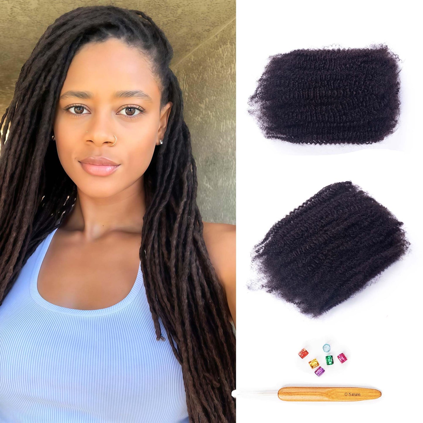 Maytsing Afro Kinkys Bulk 100% Human Hair for Dreadlocks Extensions, Twist and Braiding- 14inch,50g,Natural Black - 4C Texture - Can Be Bleached and Dyed