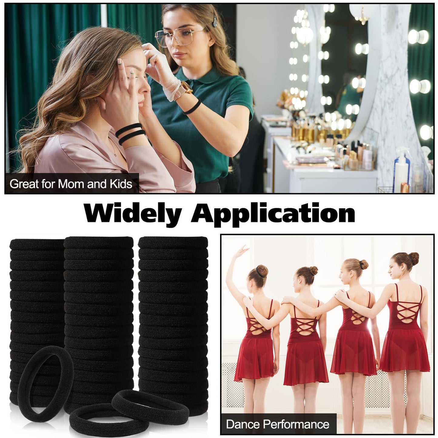 Chuangdi 750 Pcs Large Black Hair Ties Bulk Soft Elastics Hair Scrunchies Set Cotton Seamless Ponytail Holders for Women Thin Thick Curly Wavy Hairs