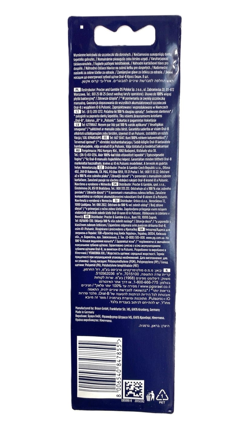Oral-B CrossAction Toothbrush Heads Pack of 8 Replacement Refills for Electric Rechargeable Toothbrush, Mailbox Sized Pack