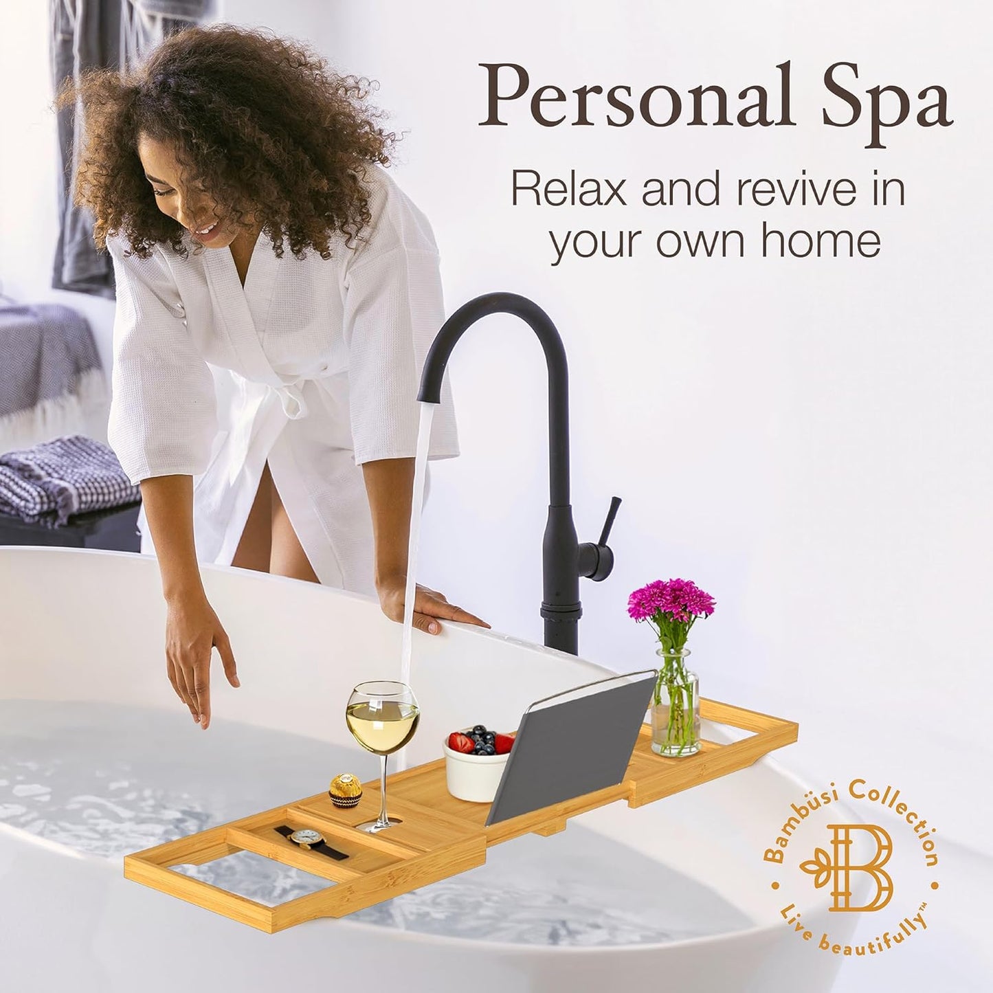 Bathtub Tray - Expandable Bamboo Bath Caddy with Wine Holder & Tablet Stand | Perfect Bathroom Accessory for Relaxation