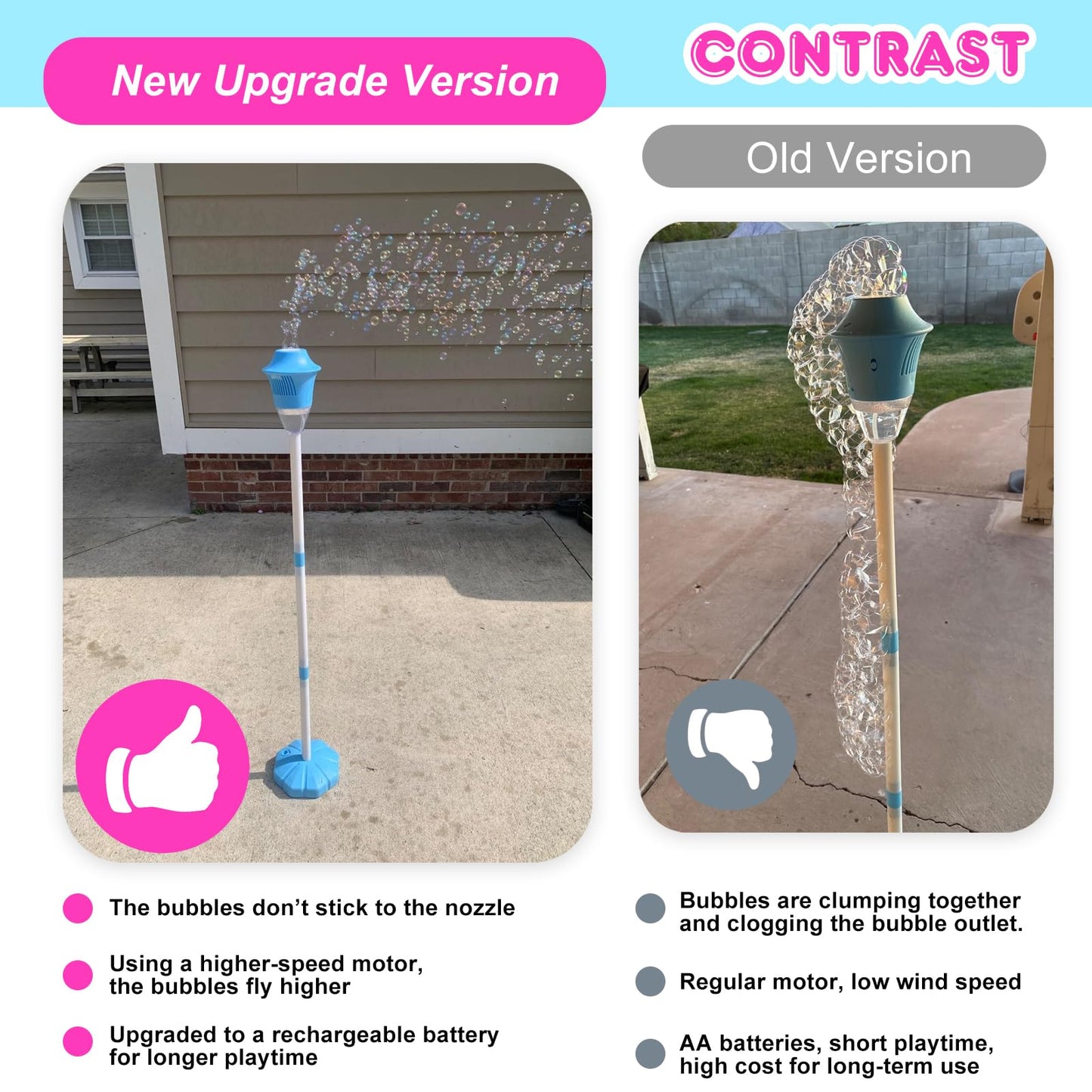 AIERSA Bubble Stand Machine,Height 47 Inches Stand Up Automatic Bubble Machine for Kids,Outdoor Tall Bubble Maker with Lights,Rechargeable Standing Bubble Machine for Parties 1 Pack Lamp