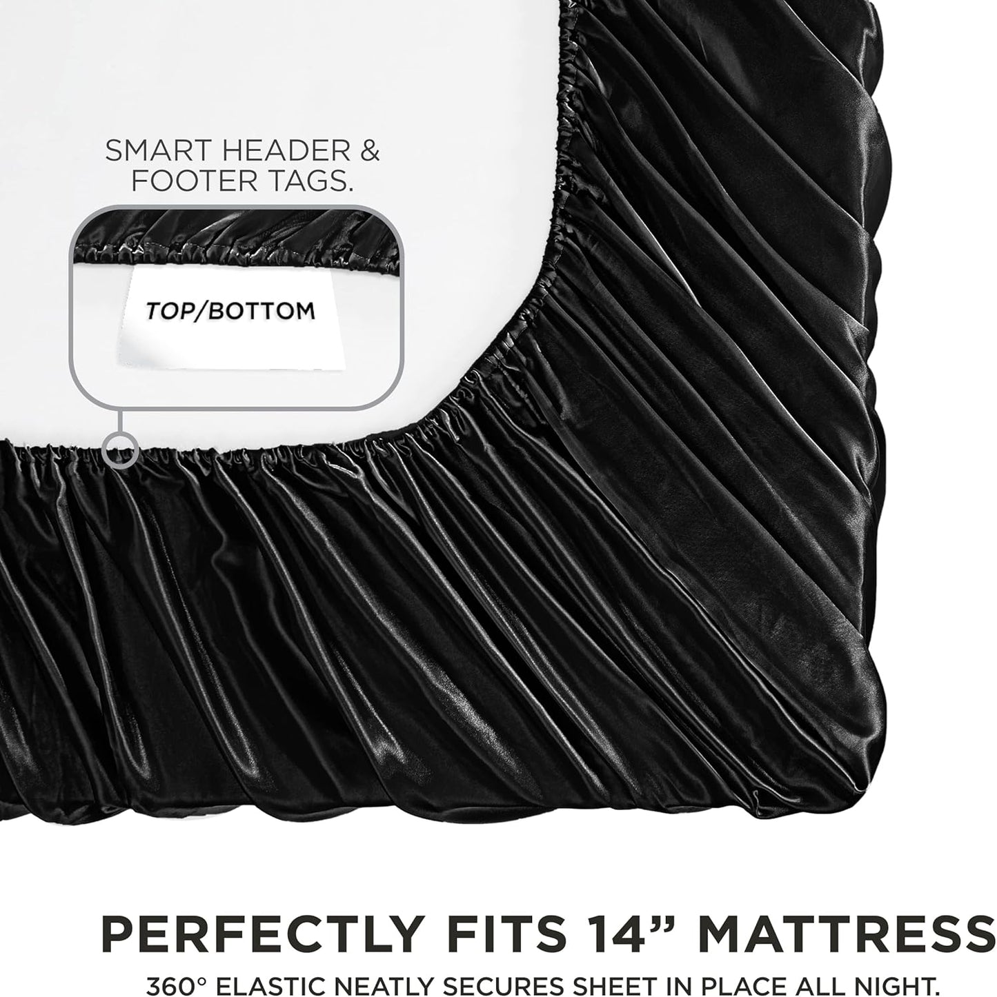 Juicy Couture Twin Satin Bed Sheet Set - Deep Pocket Silky Sheets, Wrinkle Resistant | Black
